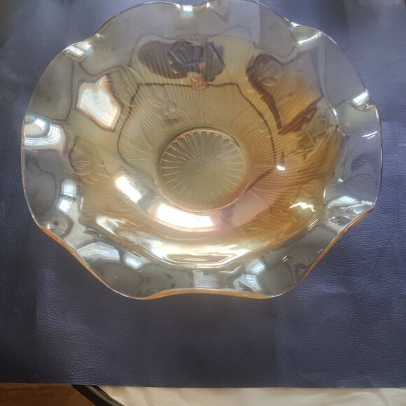 Jeannette Fruit Serving Bowl Large with Ruffled Edge. Iris & Herringbone pattern - Picture 2 of 5